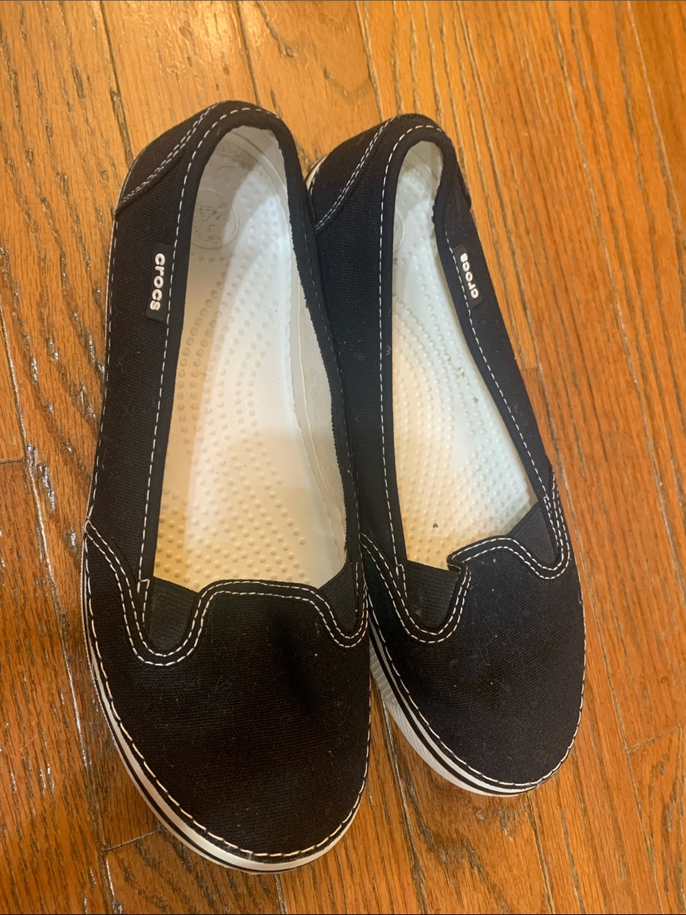 CROCS Kids Black Canvas Slip-On Flats with White Insoles